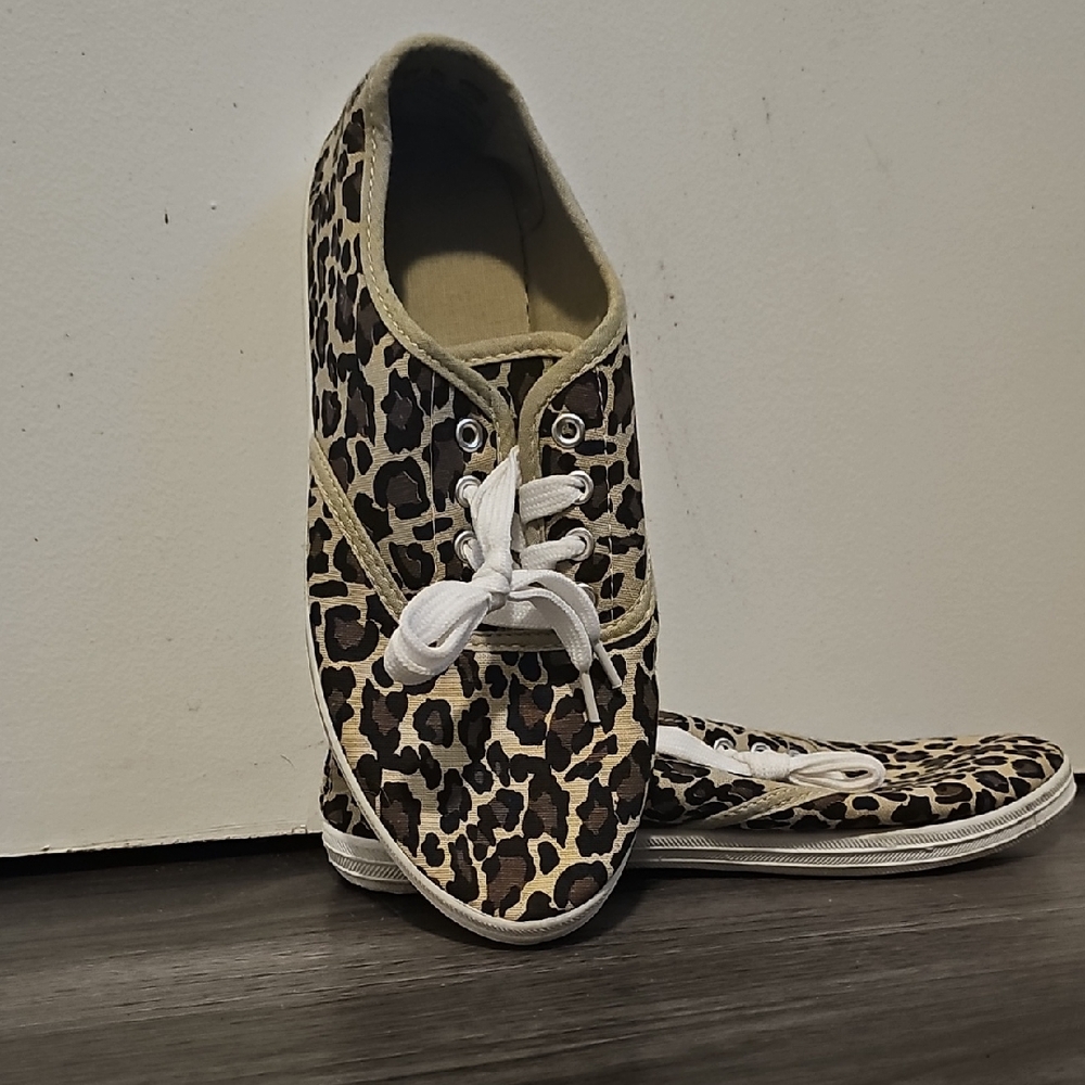 Brown and Black Animal Print Sneakers with Canvas Upper